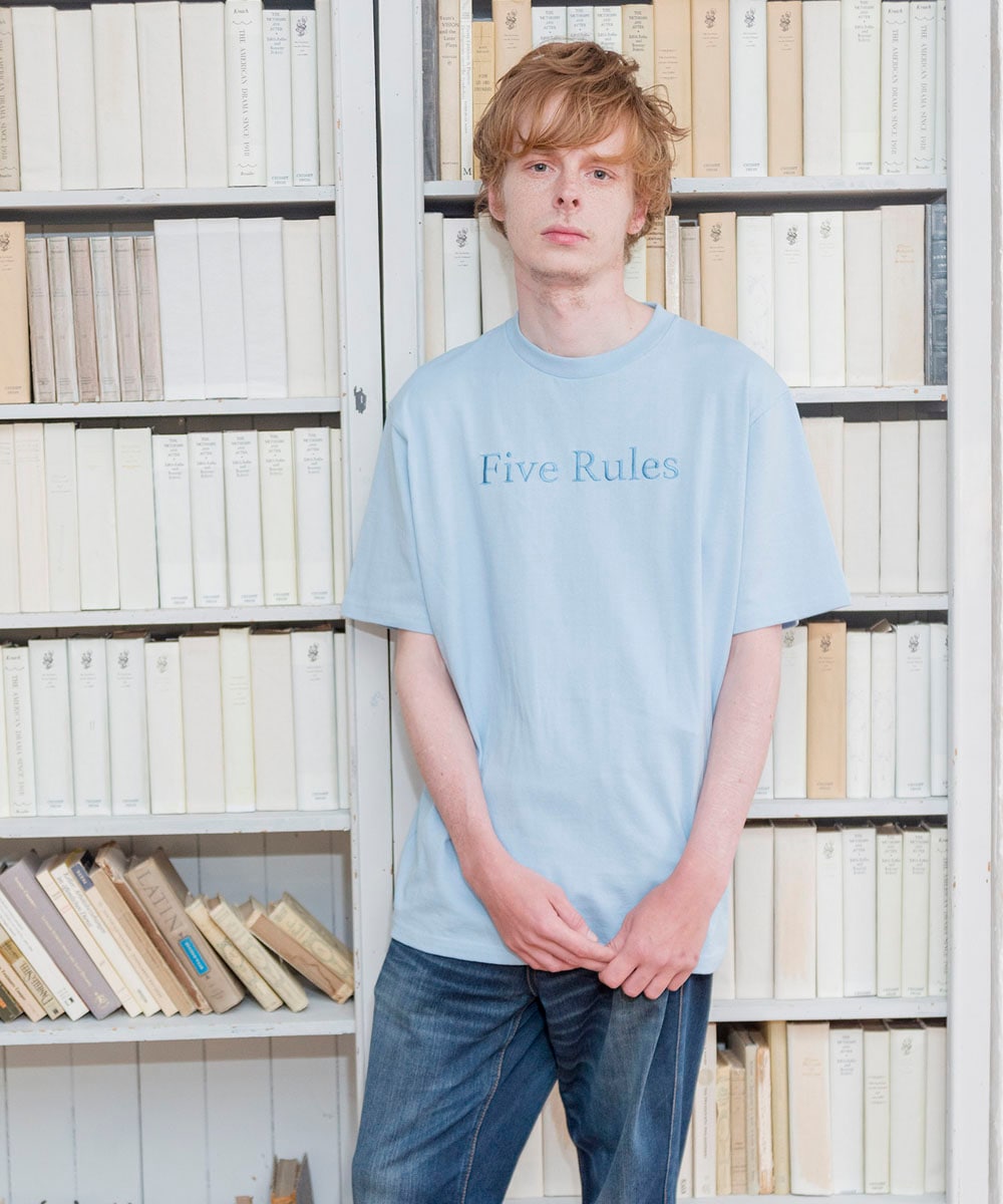 吊編み半袖Tシャツ(FiveRules刺繍)【コットン100%】