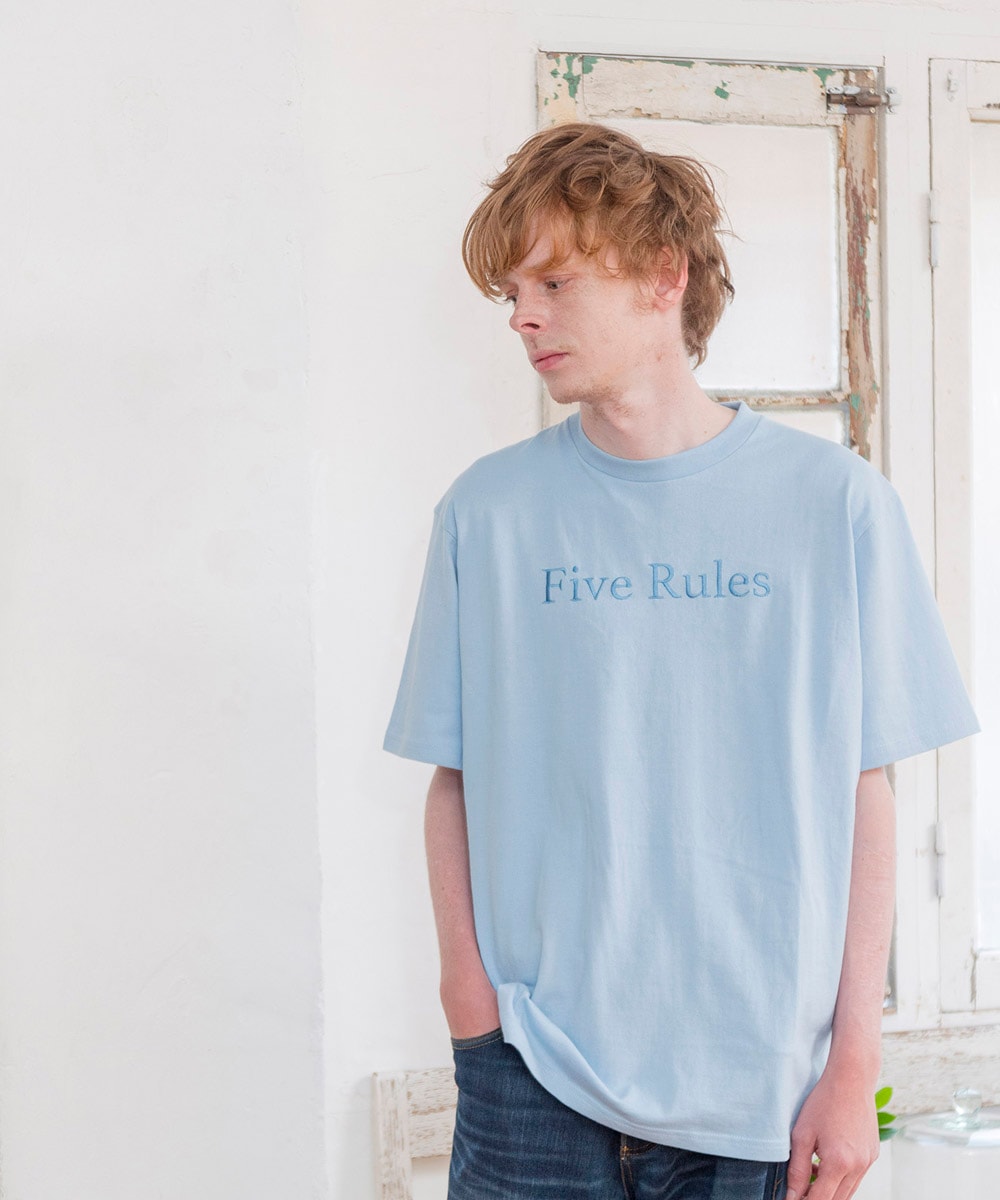 吊編み半袖Tシャツ(FiveRules刺繍)【コットン100%】